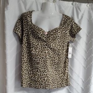 Goddess Tan Leopard Print Short Sleeve Top